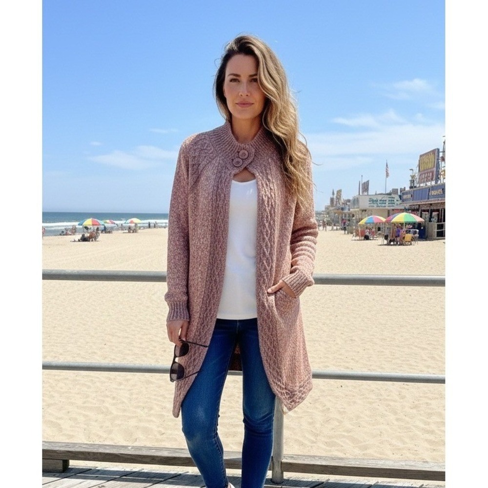 Prana Cardigan Sweater Women's Size S Knit Duster Mauve Button Neck Cozy Outdoor